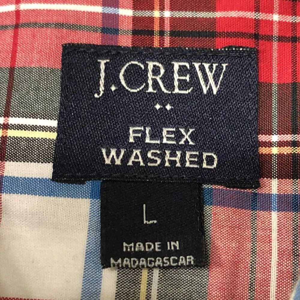 J. CREW Red Madras Plaid Slim Untucked Flex Washed Button Down Shirt L